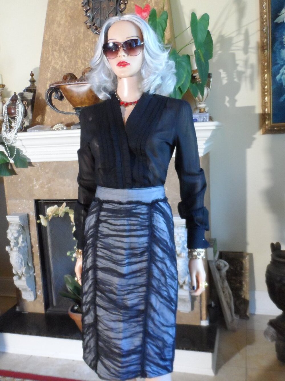 Dolce & Gabbana Black Ruched Silk Skirt & Blouse Set Size IT 40 - US 4